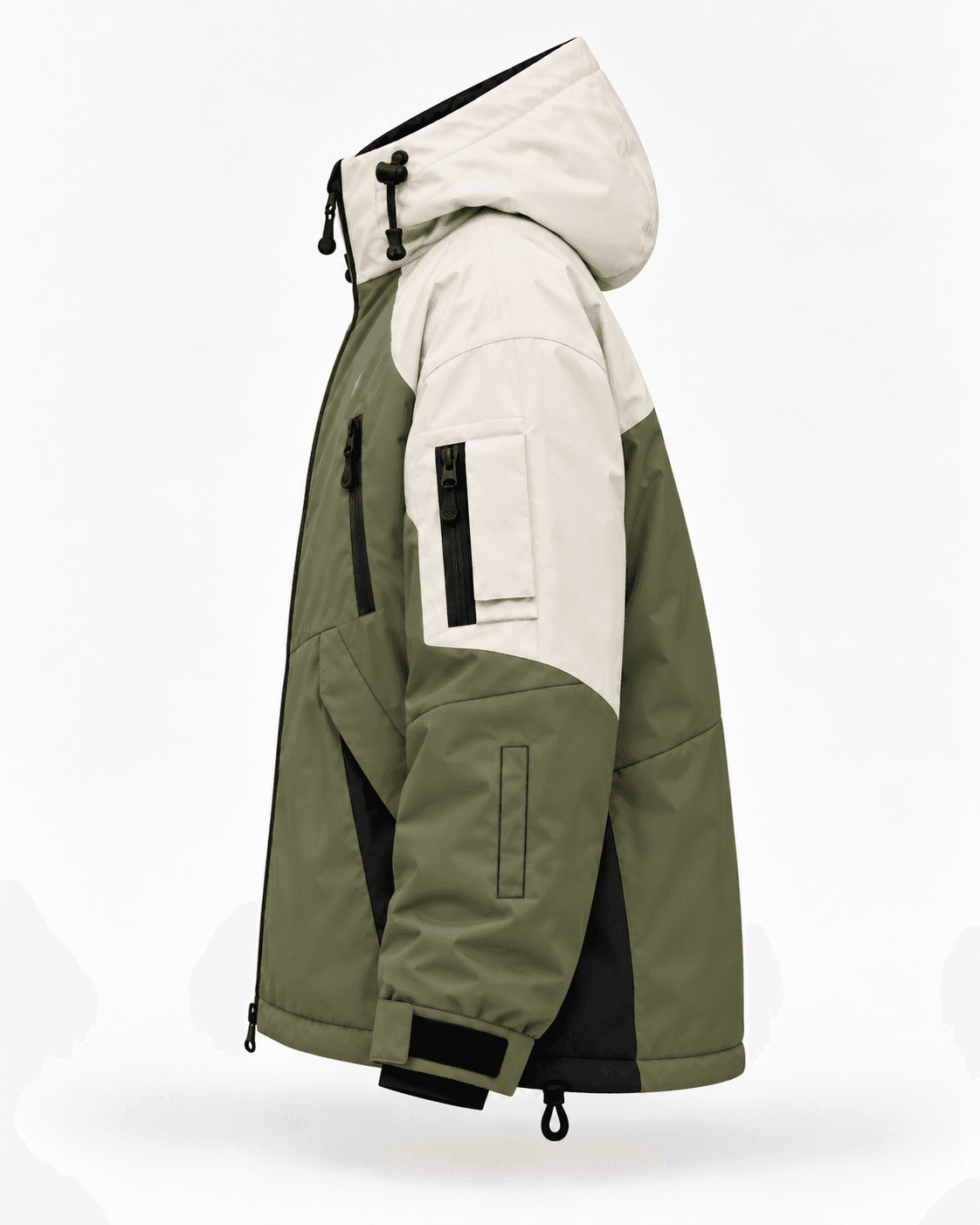 Naked Canvas Snow Jacket in Olive / Bone, side view
