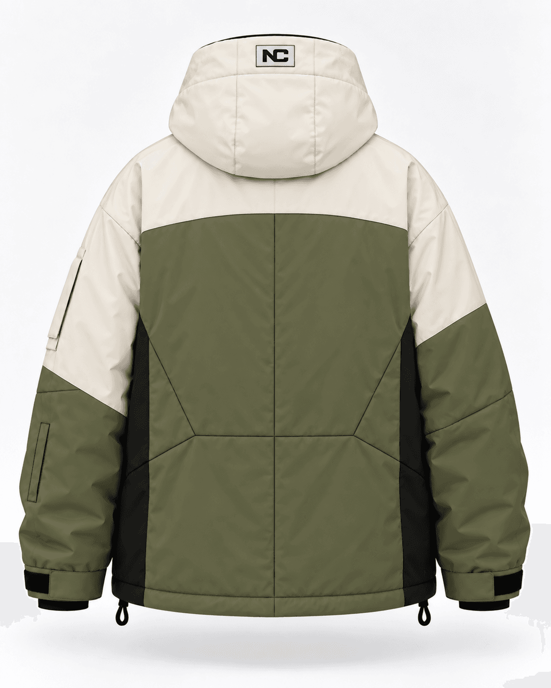 Naked Canvas Snow Jacket in Olive / Bone, back view