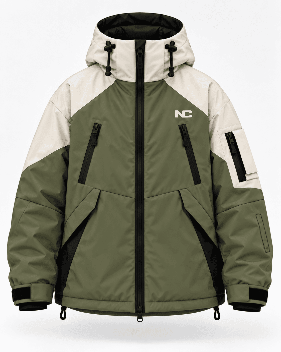 Naked Canvas Snow Jacket in Olive / Bone, front view